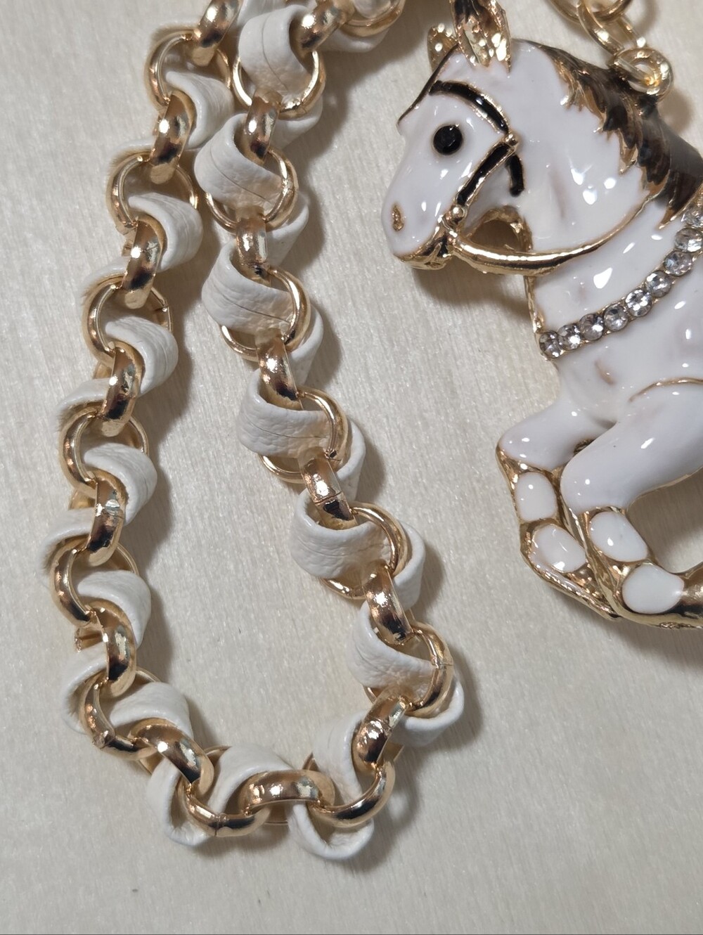 Glam White Enamel Prancing Horse Keychain & Braided Chain Bag Charm 🐎 - Picture 10 of 14